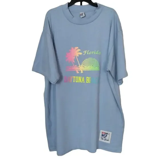 Vintage The Game Sz Large 90s Neon Puff Paint Daytona Beach Florida T Shirt - Picture 1 of 8